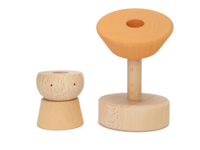 juguetes de madera, apilable de madera, insertable, naranja, peana con 3 piezas encajables